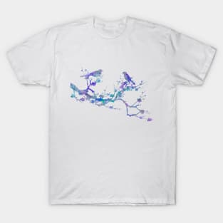 Love Birds On Floral Branch Watercolor Painting T-Shirt